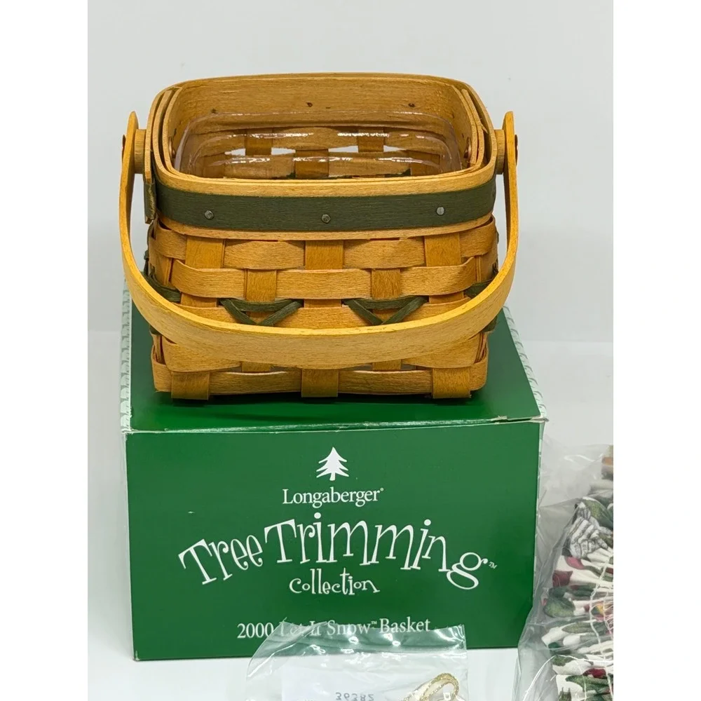 VTG Longaberger Basket Tree Trimming 2000 Let It Snow Christmas Green Small NIB